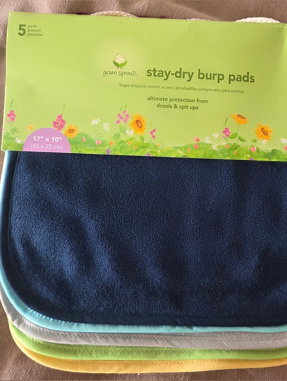 Green Sprouts NEW Stay-Dry Burp Pads - Navy & Multi Color Set
